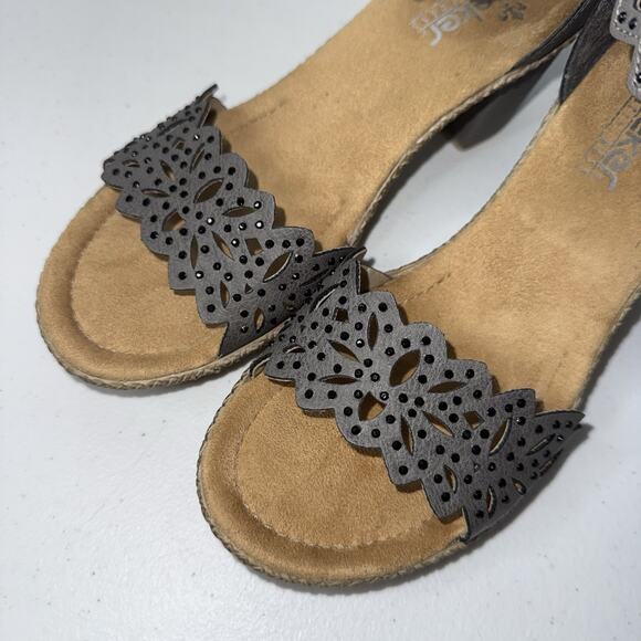 Rieker Women’s Rhinestone Embellished Heel Sandal Gray Size 39 - Picture 3 of 7